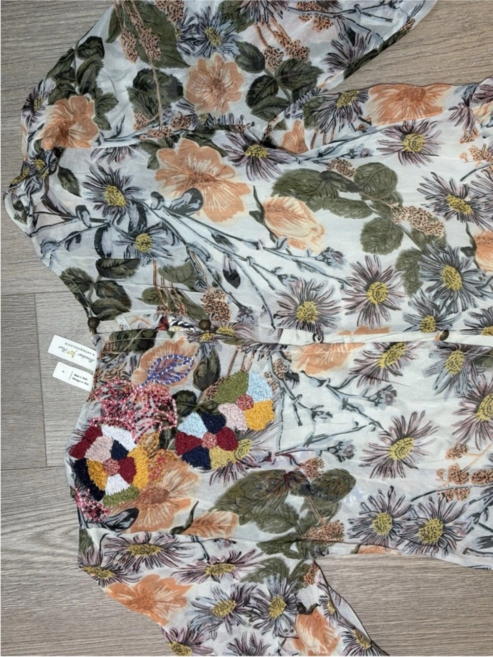 Meadow Rue Anthropologie Espalier Embroidered Tunic Chiffon Dress Floral Midi S - Picture 6 of 12